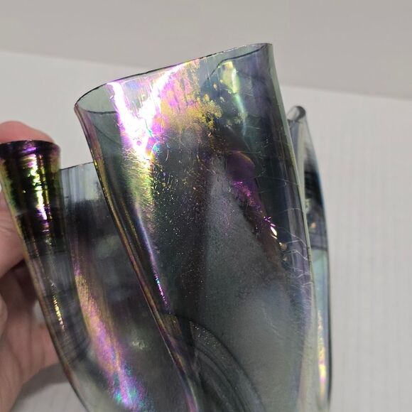 Studio Hand-blown Glass Iridescent Handkerchief Drape Vase - Picture 10 of 12